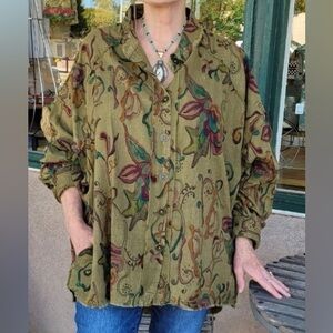 Bohemian Floral washed linen Button-Up Shirt